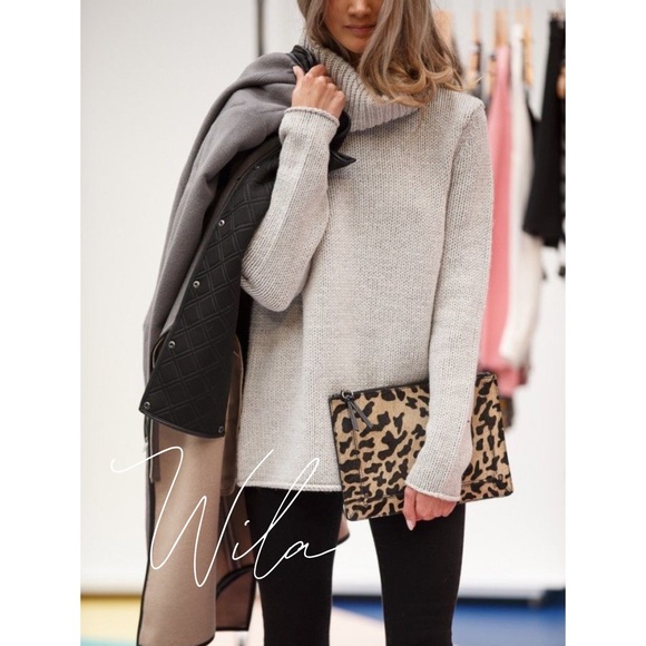 Knit turtleneck sweater charcoal taupe tan - Picture 2 of 4